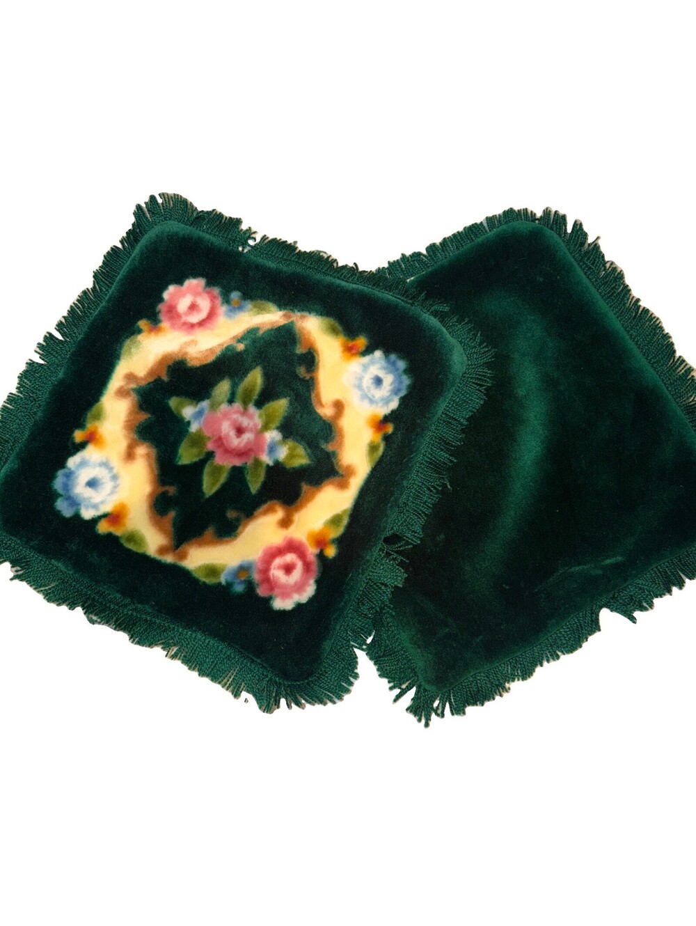 Plush Floral Pillow Sham 15" Fringe Cottagecore NEW Cover Case PAIR VINTAGE